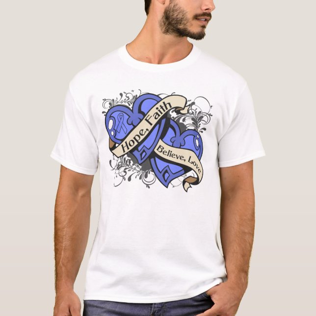 Dubbelhjärtor för Esophageal cancerhopptro T-shirt (Framsida)
