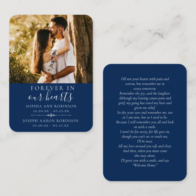 Dubbelleds minnesfoto Blå bönkort Visitkort (Fram/baksida)