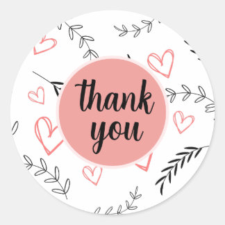 Dubbellinjet hjärta & blad Blommigt mönster Etiket Runt Klistermärke
