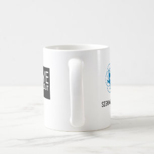 Dubbellogotypen spanar/signalerar muggen kaffemugg