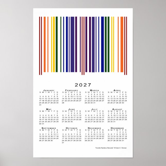 Dubbelregnbågsstreckkod 2027 Kalender Poster (Framsidan)