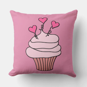 Dubbelsidig Cute Rosa & White Heart Cupkaka Pillow Kudde