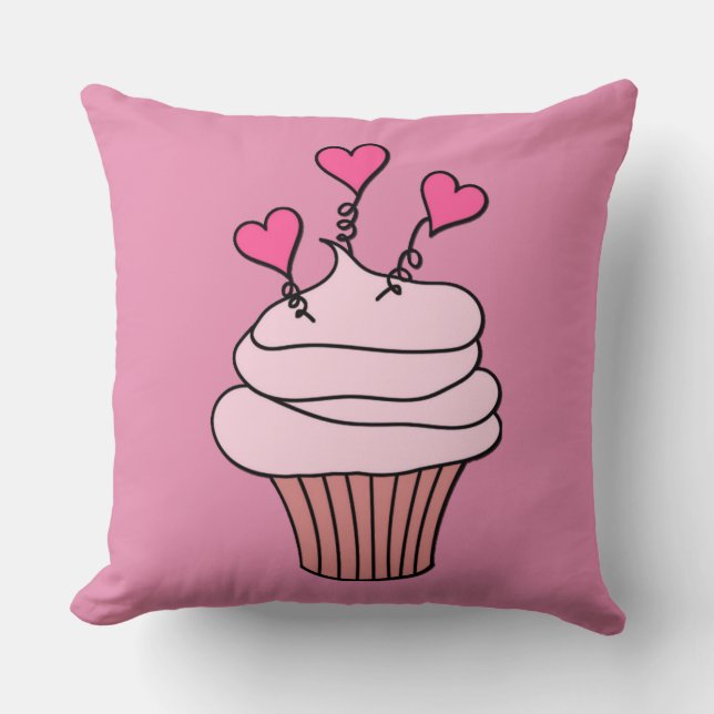 Dubbelsidig Cute Rosa & White Heart Cupkaka Pillow Kudde (Framsida)