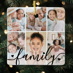 Dubbelsidig familjefotocollage julgransprydnad keramik