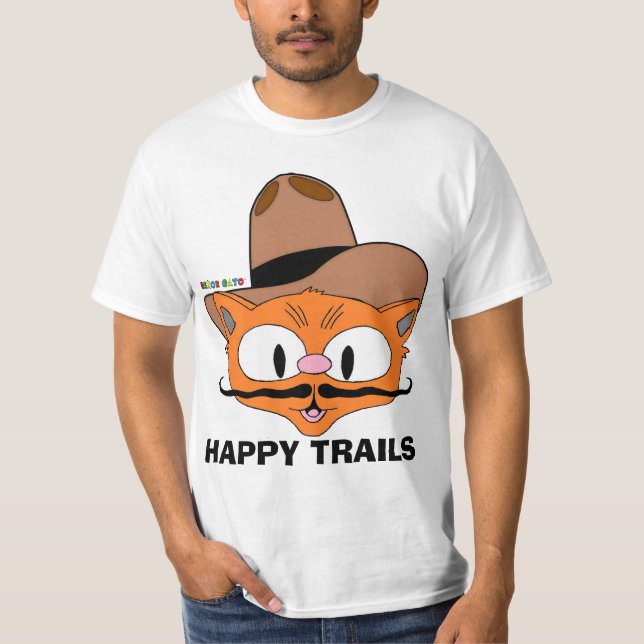 Dubbelsidig GLADA SPÅR Tecknad Mustasch Katt T Shirt (Framsida)