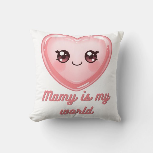 Dubbelsidig Kawaii Hjärtkudde - Mamma är min värld Kudde (Framsida)
