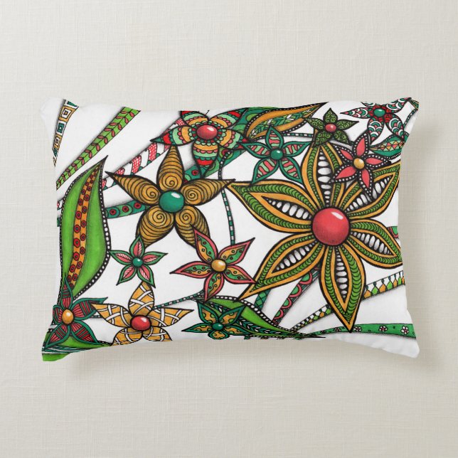 Dubbelsidig konstnärlig Zentangle blommig ländkudd Prydnadskudde (Framsidan)
