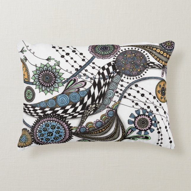 Dubbelsidig Konstnärlig Zentangle Optisk Illusion  Prydnadskudde (Framsidan)