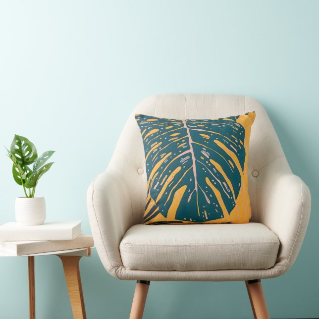 Dubbelsidig Modern Tropisk Monstera-blad Linocut Kudde (Stol)