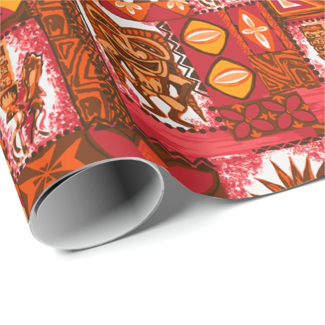 Dubbelsidig Pomaika'i Tiki hawaiansk vintageTapa Presentpapper (Rullad Hörn)