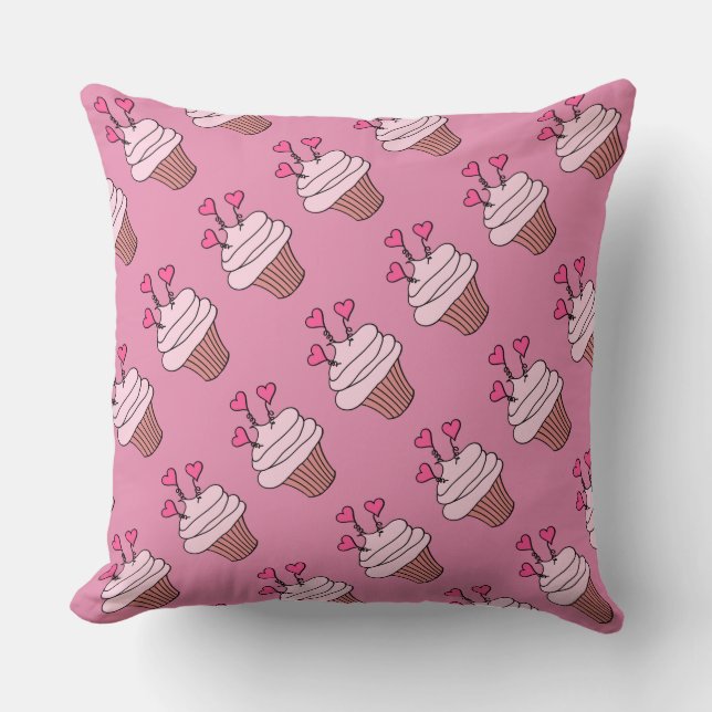 Dubbelsidig Rosa och vit cupkaka Mönster Pillow Kudde (Framsida)