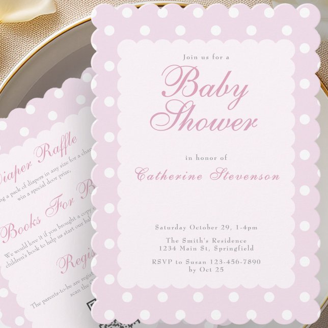 Dubbelsidig Rosa Prickar Baby Shower Inbjudan (Skapare uppladdad)