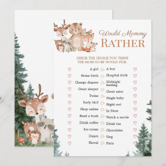 Dubbelsidiga Baby Shower Spel Djur Woodland Inbjudningar