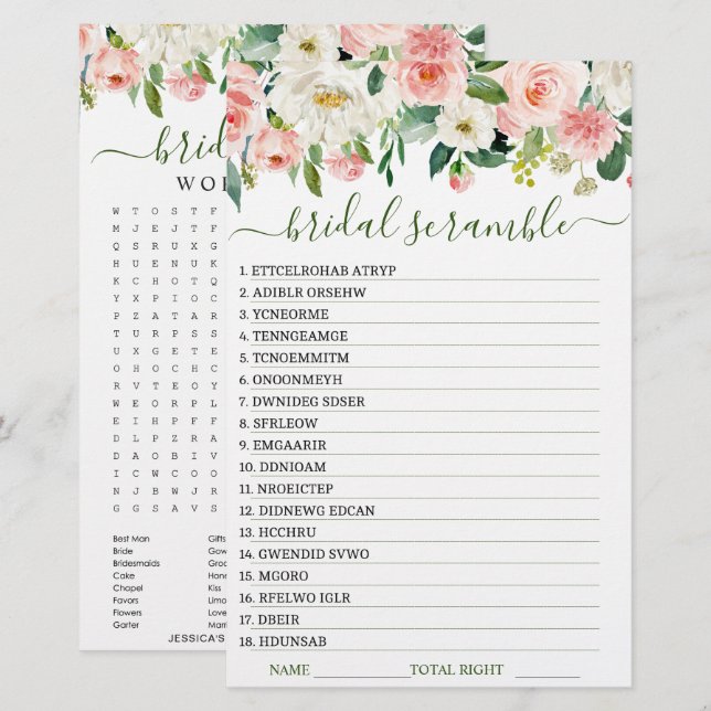 DUBBELSIDIGA Rosa Röda Blommor Bröllopsdusch Lek (Fram/baksida)
