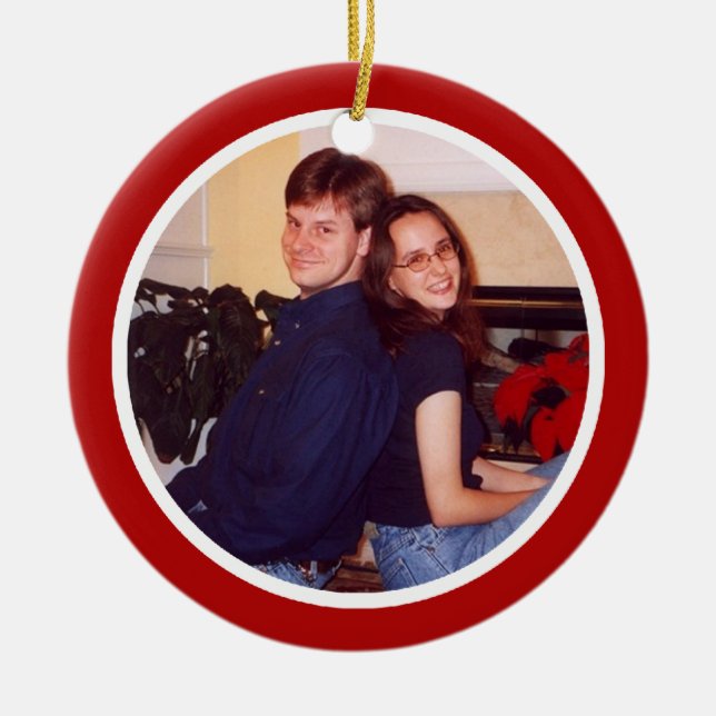 Dubbelsidiga rött och vit - julgransprydnad keramik (Framsidan)