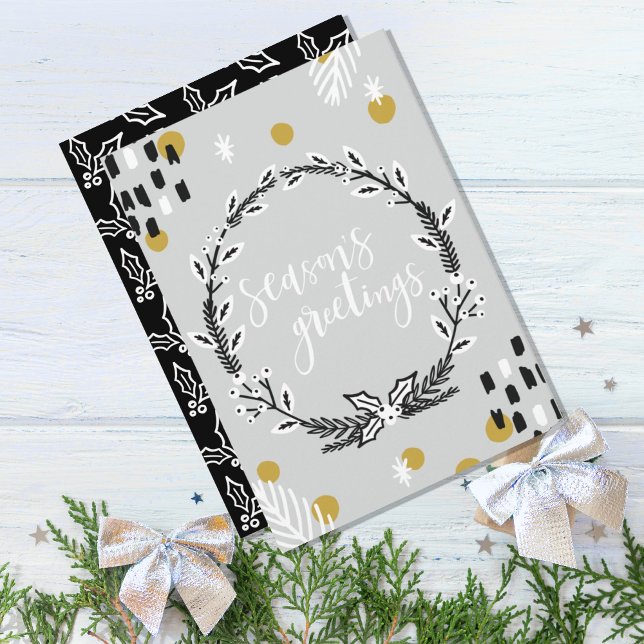 Dubbelsidigt Anpassade - jullkort för foto Julkort (MODERN SEASON'S GREETINGS GRAY BLACK CHRISTMAS GREETING CARD)