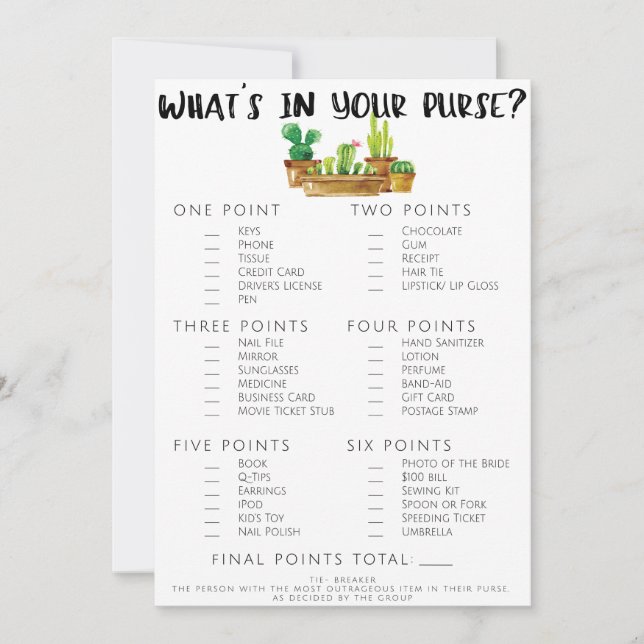 Dubbelsidigt Bröllopsduschspel med Rustik Kaktus (Framsida)