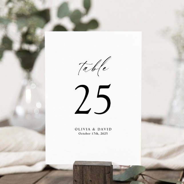 Dubbelsidigt minimalistiskt modernt bordskort (Elegant Minimalist Table Number Card)