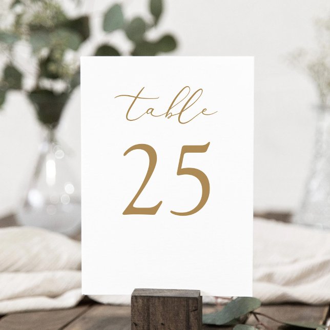 Dubbelsidigt minimalistiskt modernt bordskort (Gold Color Table Number Card)
