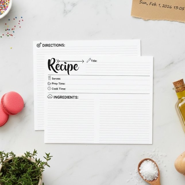 Dubbelsidigt tomt receptkort (matlagningskort) (elegant Lined Blank Recipe Pages)