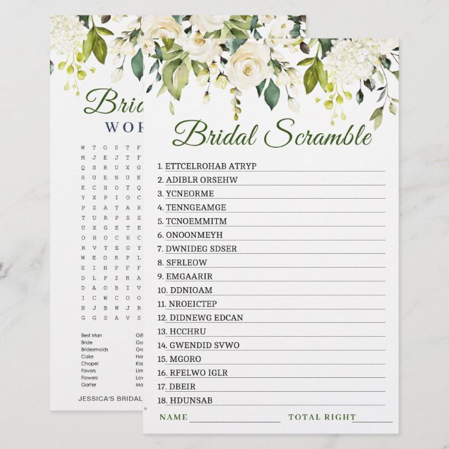 DUBBELSIDIGT Vita Rosor Blommig Bröllopsfest Lek (Fram/baksida)