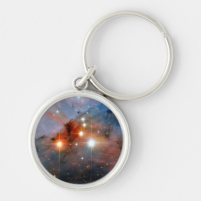 Dubbelstjärnorna WR 25 & Tr16-244 - Hubble-rymdbil Rund Silverfärgad Nyckelring (Framsidan)