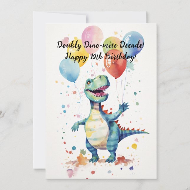 Dubbelt Dino-mysigt Decennium! 10-års födelsedagsk Inbjudningar (Framsida)