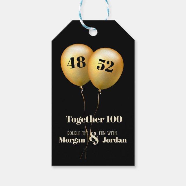 Dubbelt firande Guld och svart från gemensam födel Presentetikett (Framsidan)