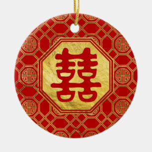 Dubbelt lyckaFeng Shui symbol Julgransprydnad Keramik