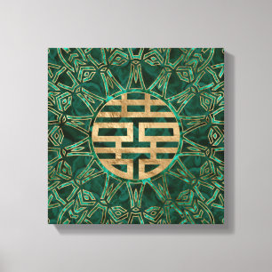 Dubbelt lyckasymbolguld och Malachite Canvastryck