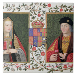 Dubbelt porträtt av Elizabeth av York (1465-1503) Kakelplatta