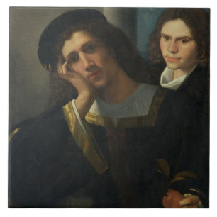 Dubbelt porträtt, c.1502 kakelplatta