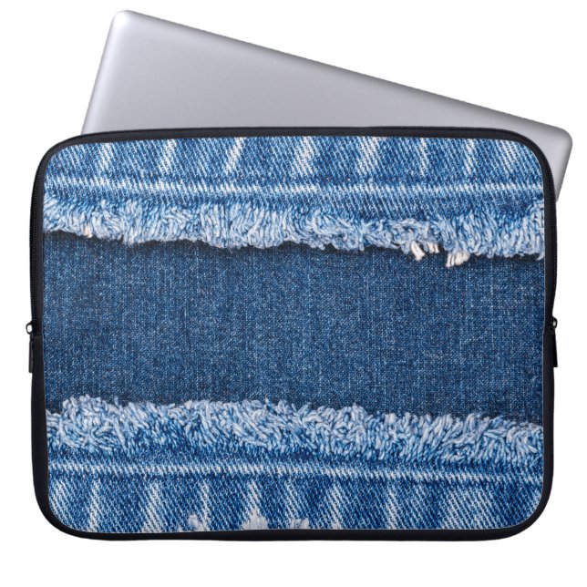 Dubbeltonsblekt Denim Fabric Ram Laptop Fodral (Framsidan)