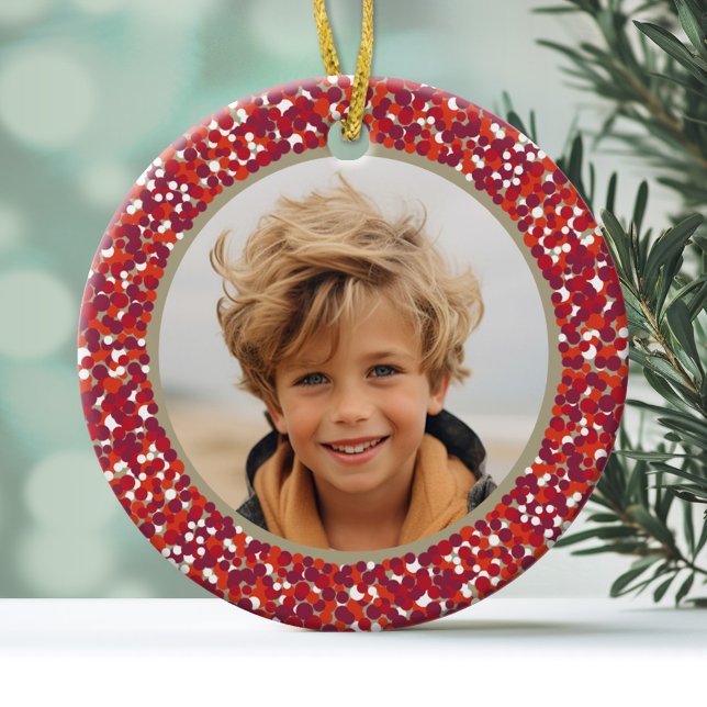 Dubbla 2 foto av julberry julgransprydnad keramik (Personalized Photo Ornament)