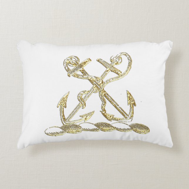 Dubbla Anchor Heraldic Vapensköld Emblem Faux Guld Prydnadskudde (Framsidan)