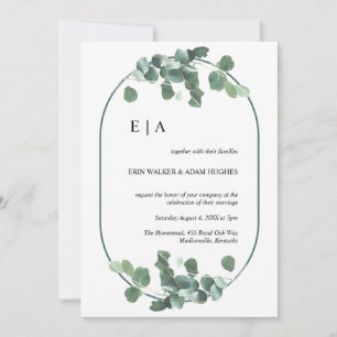 Dubbla Arch Eucalyptus Greenery Simple Monogram Inbjudningar