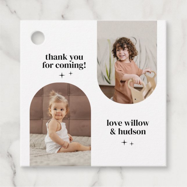 Dubbla Arch Photo Joint Birthday Papper Gåvor Etiketter (Framsida)