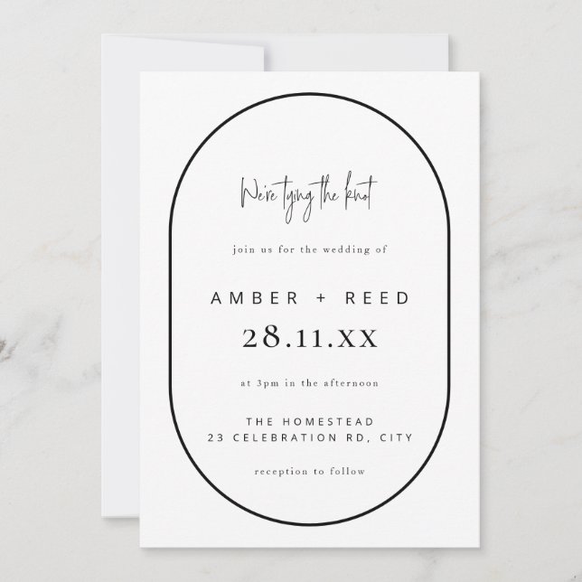 Dubbla Arch Tying Knot Bröllop Black & Whie Inbjudningar (Framsida)