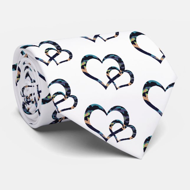 Dubbla av Camo Blue-orange öppen hjärtdesign Slips (Rullad)