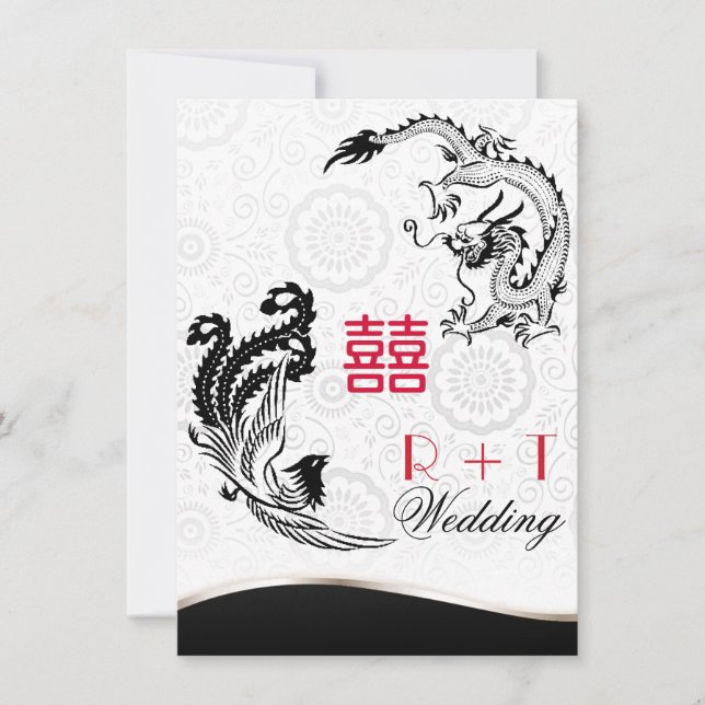 Dubbla av Dragon-Pheonix Happiness Wedding bjudand Inbjudningar (Framsida)