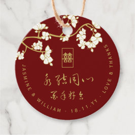 Dubbla av elfenbenspersikor/plommon Blommar Happi Gåvor Etiketter