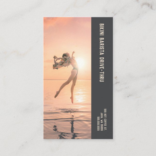 Dubbla av foto Leap Bikini Barista Kaffe Lojalitetskort (Framsida)