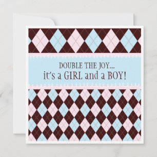 Dubbla av Joy Argyle Boy Twillingars Babyskuss Inbjudningar