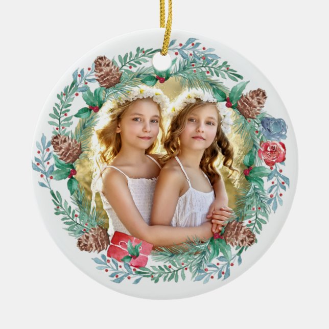 Dubbla av krans i julklapp i Gräs Julgransprydnad Keramik (Framsidan)