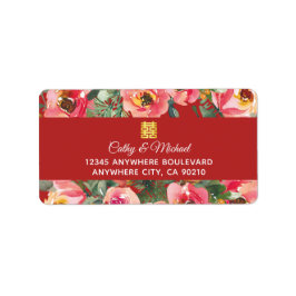 dubbla av lycklighet för rosa blomma i bakgrunden adressetikett