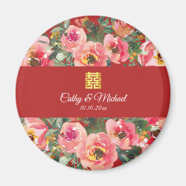 dubbla av lycklighet för rosa blomma i bakgrunden magnet