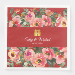 dubbla av lycklighet för rosa blomma i bakgrunden pappersservett