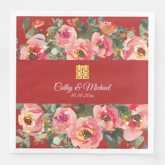 dubbla av lycklighet för rosa blomma i bakgrunden pappersservett (Framsida)