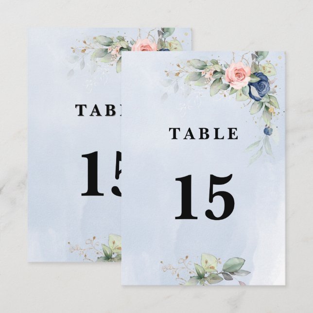 Dubbla av marint blått och Rosa  Bordsnummer vid s (Fram/baksida)