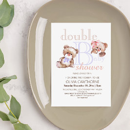 Dubbla Baby Shower Two Bears Girl and Boy Inbjudningar